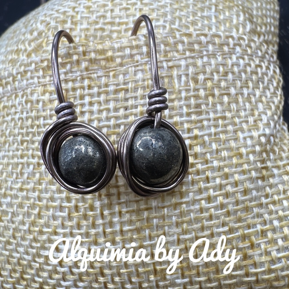 PYRITE BRASS STATEMENT DROP HOOPS - Picture 2 of 2